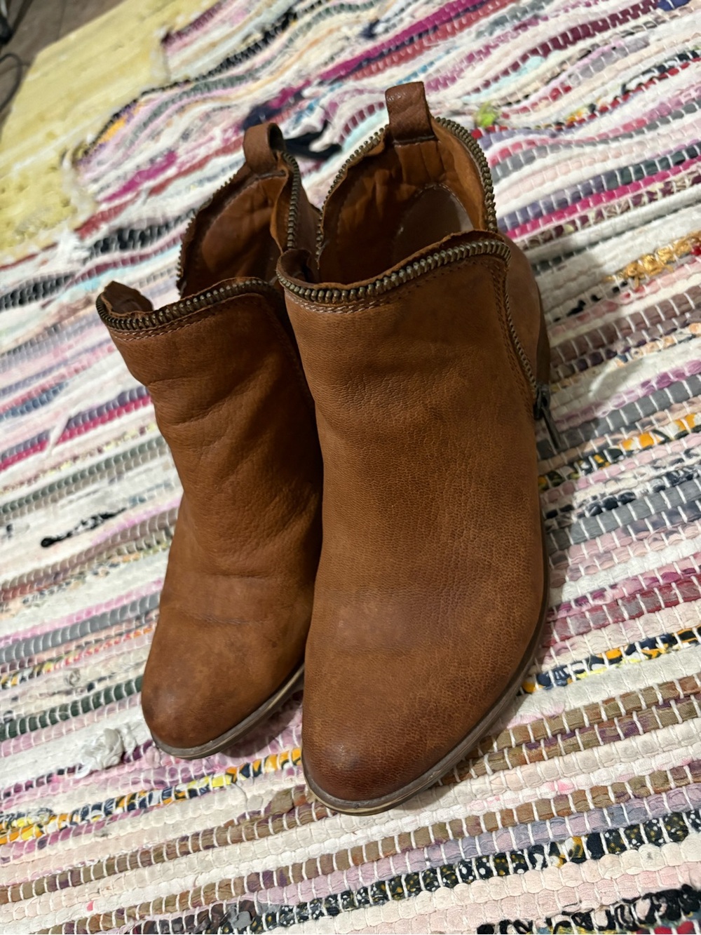 Lucky Brand Brown Leather Ankle Booties with Side Zip